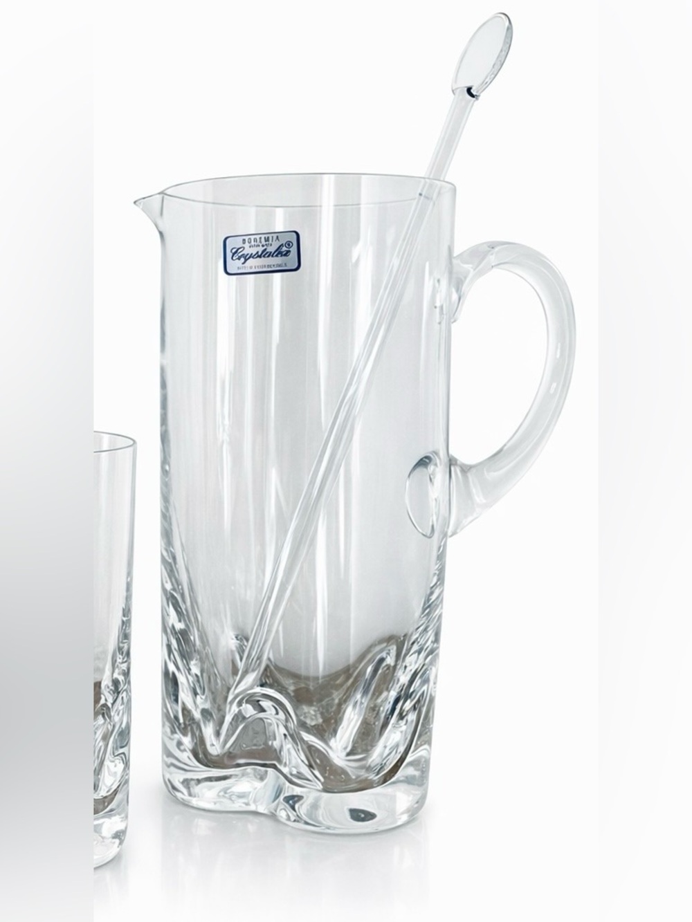 Vintage Cristalex Clear Glass Pitcher with Stirrer